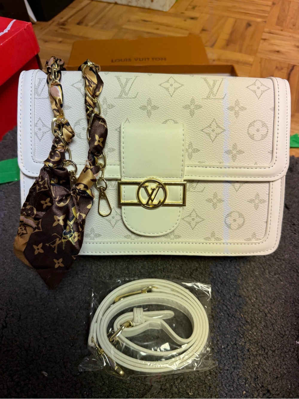 L-V White Monogram Canvas Shoulder Bag